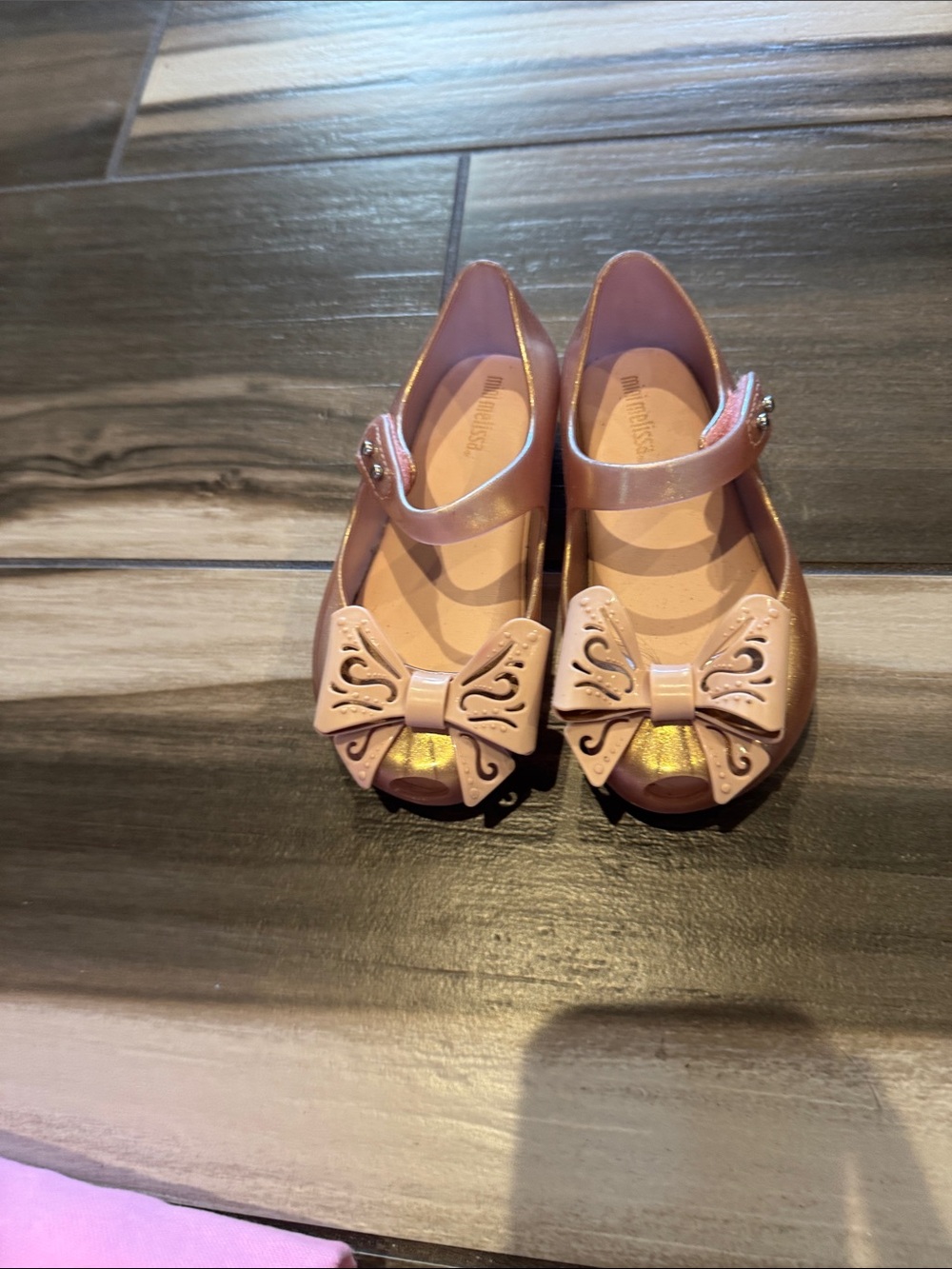 Mini Melissa Shimmery Pink Mary Jane Flats with Strap